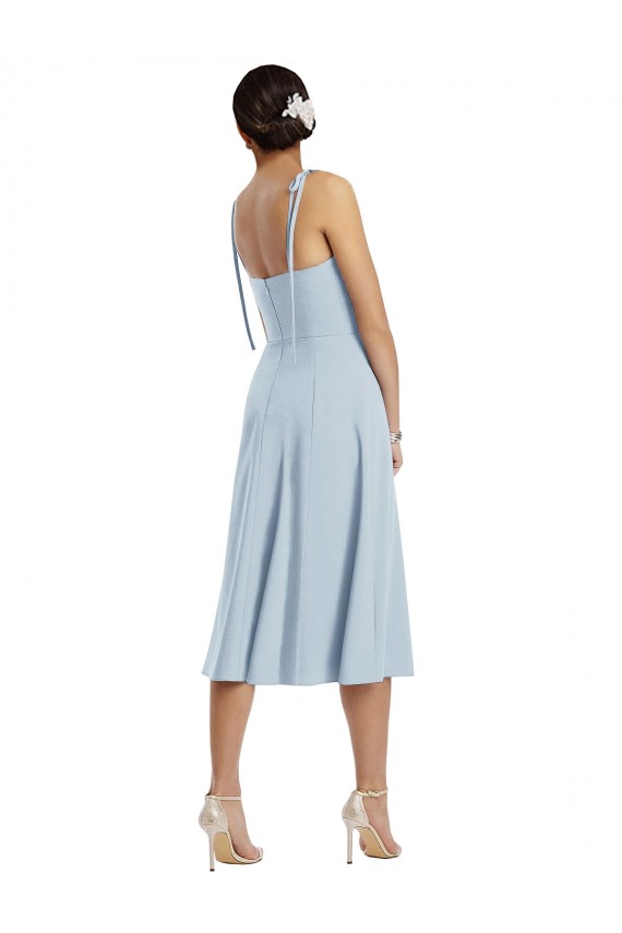 Cheap Midi Cocktail Length Bustier Crepe Prom Dress with Back Bow Straps UK