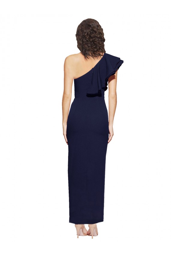 Cheap Ruched Floor Length Long Crepe Prom Dress with Shoulder Ruffles UK