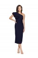 Cheap Ruched Midi Length Short Crepe Cocktail Prom Dress / Homecoming Dress with Shoulder Ruffles UK