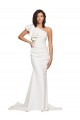 Cheap Ruched Long Sweep Train Crepe Prom Dress with Shoulder Ruffles UK