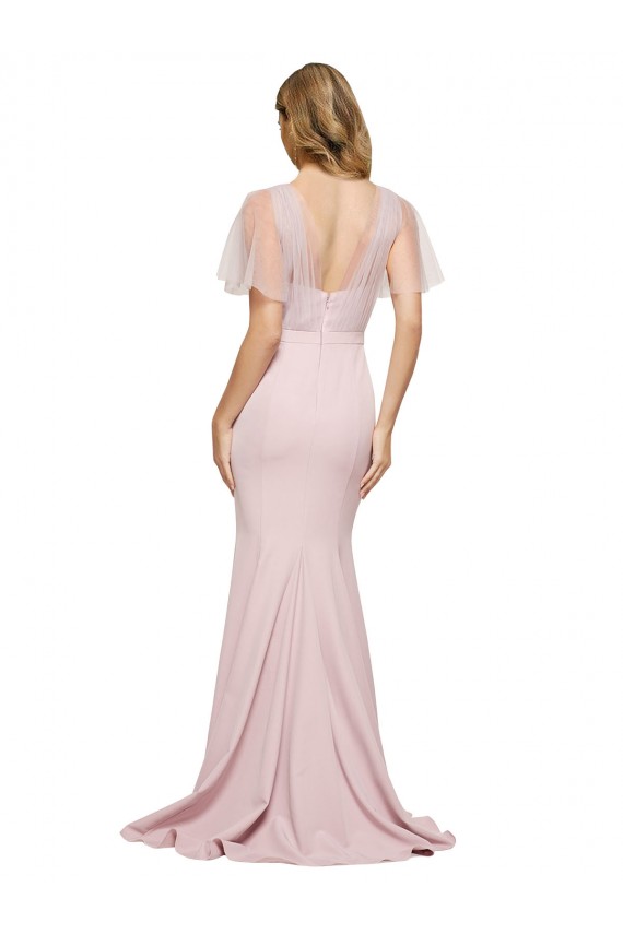 Cheap Crepe Long Sweetheart Neckline Prom Dress with Tulle Overlay Shoulders UK