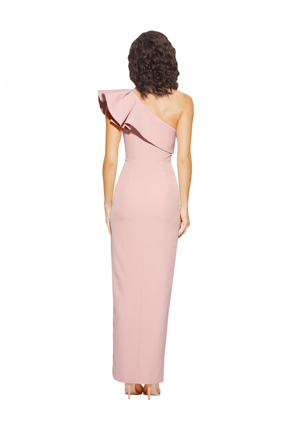 Cheap Full Length One Shoulder Crepe Prom Dress with Side Leg Split UK