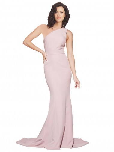 Cheap Long Sweep Train One Shoulder Crepe Prom Dress with Side Leg Split UK