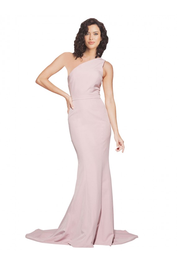 Cheap Long Sweep Train One Shoulder Crepe Prom Dress with Side Leg Split UK