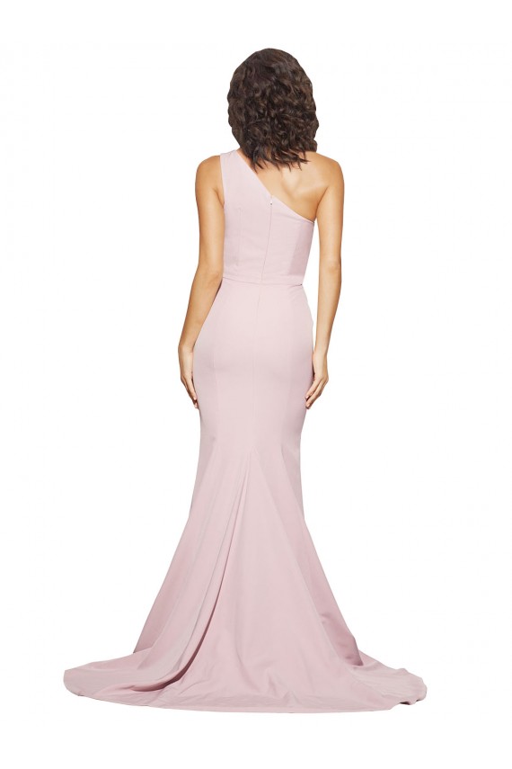 Cheap Long Sweep Train One Shoulder Crepe Prom Dress with Side Leg Split UK