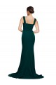 Cheap Fitted Square Neck Long Crepe Prom Dress with Train and Side Split UK