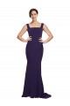 Cheap Square Neck Long Sweep Train Crepe Prom Dress with Thick Straps UK