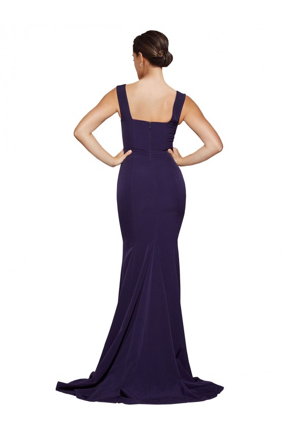 Cheap Square Neck Long Sweep Train Crepe Prom Dress with Thick Straps UK