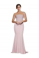 Cheap Straight Neck Long Strapless Crepe Prom Dress with Soft Tulle Overlay and Small Train UK