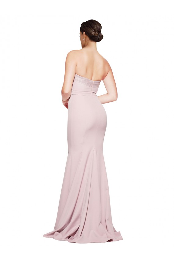Cheap Straight Neck Long Strapless Crepe Prom Dress with Soft Tulle Overlay and Small Train UK