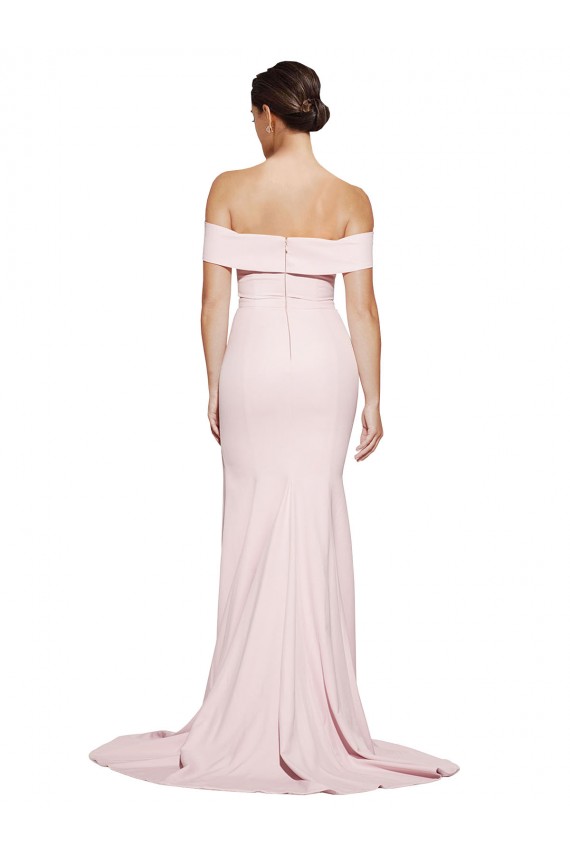 Cheap Off Shoulder Long Crepe Prom Dress with Straight Neckline and Side Split UK