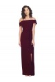 Cheap Fitted Full Length Off the Shoulder Crepe Prom Dress with Side Split and Waist Tie UK