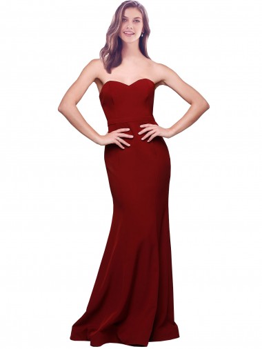 Cheap Long Full Length Sweetheart Slim Crepe Prom Dress with Strapless Bodice UK