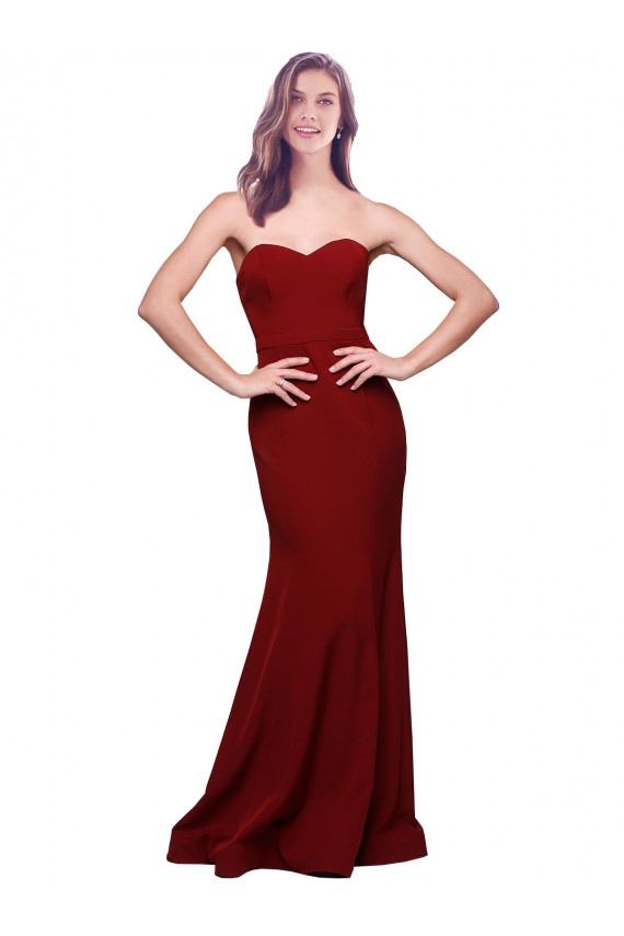 Cheap Long Full Length Sweetheart Slim Crepe Prom Dress with Strapless Bodice UK