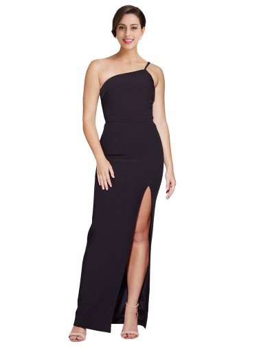 Cheap Long Floor Length Crepe Prom Dress with Side Split and One Strap UK