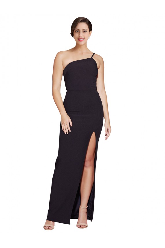 Cheap Long Floor Length Crepe Prom Dress with Side Split and One Strap UK