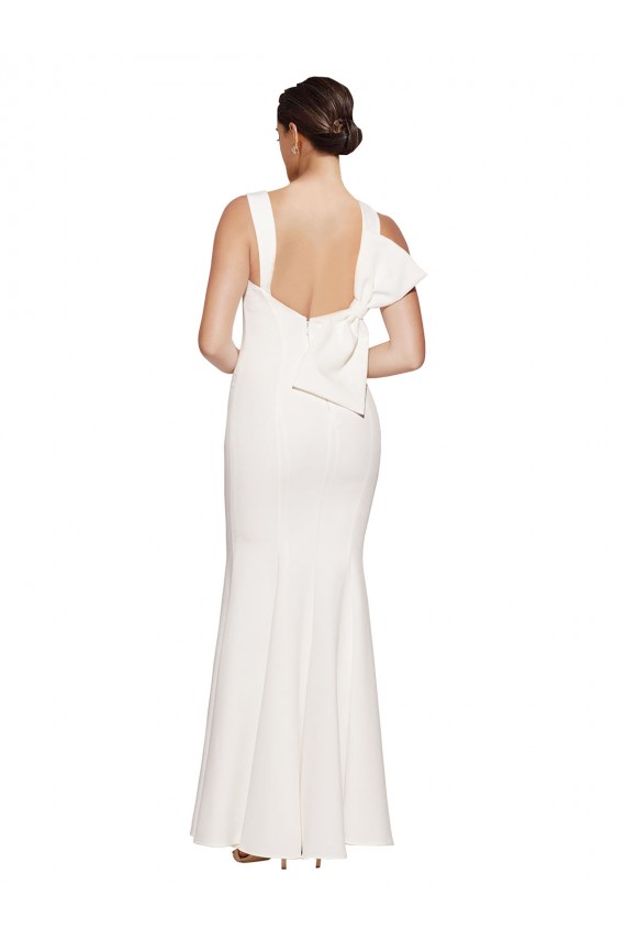 Cheap Full Length Square Neck Crepe Prom Dress with Asymmetrical Straps and Bow Back UK