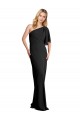 Cheap Pleated One Shoulder Flutter Sleeves Slim Crepe Prom Dress UK