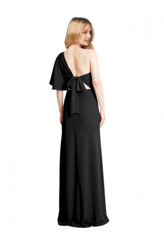 Cheap Pleated One Shoulder Flutter Sleeves Slim Crepe Prom Dress UK