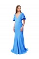 Cheap Short Sleeves Long V-Neck Crepe Prom Dress with V-Back UK
