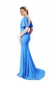 Cheap Short Sleeves Long V-Neck Crepe Prom Dress with V-Back UK