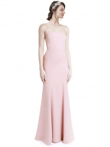 Cheap Square Neck Criss Cross Open Back Slim Crepe Prom Dress with Spaghetti Straps UK