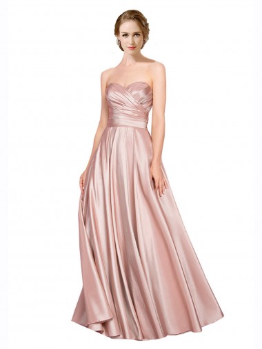 Cheap Long Plated Strapless Sweetheat Stretch Satin Prom Dress UK
