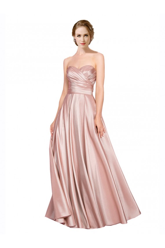 Cheap Long Plated Strapless Sweetheat Stretch Satin Prom Dress UK