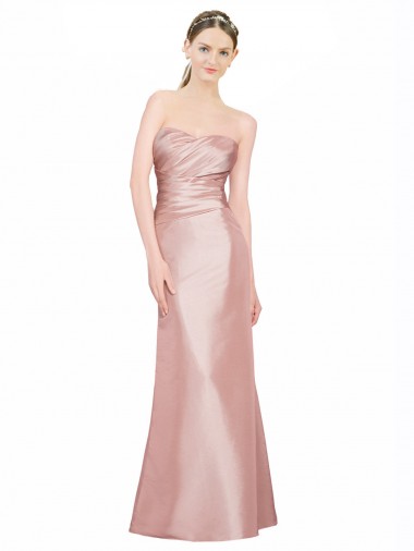 Cheap Long Strapless Stretch Satin Prom Dress with Pleats and Low Back UK
