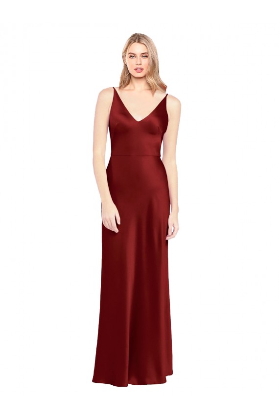 Cheap Full Length Long Stretch Satin Slip Prom Dress V-Back UK