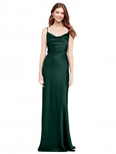Cheap Fitted Cowl Neck Long Stretch Satin Slip Prom Dress with V-Back UK