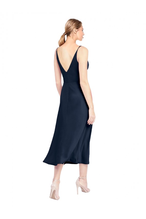 Cheap V-Neck Midi Length Short Stretch Satin Cocktail Prom Dress / Homecoming Dress V-Back UK