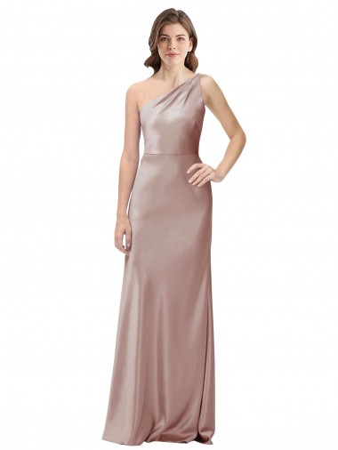 Cheap One Shoulder Black-Tie Floor Length Long Stretch Satin Prom Dress UK
