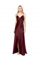 Cheap Sleek Spaghetti Straps V-Neck Stretch Satin Prom Dress with Center Front Slit UK