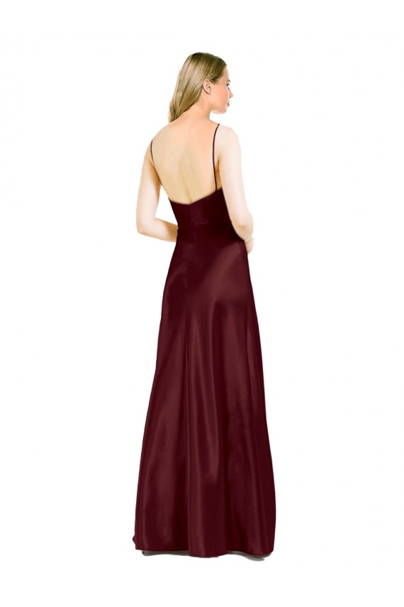 Cheap Sleek Spaghetti Straps V-Neck Stretch Satin Prom Dress with Center Front Slit UK