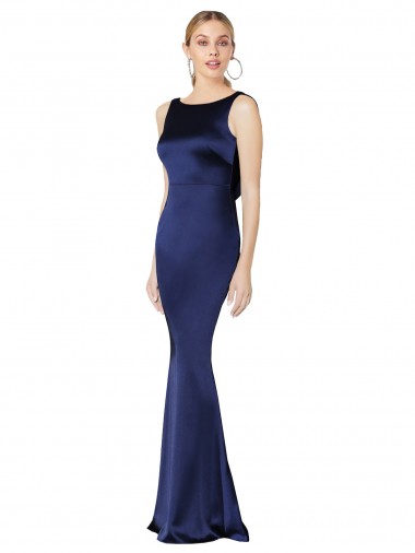 Cheap Sheath High Neck Stretch Satin Prom Dress Low Back UK