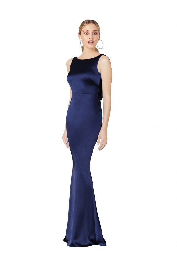 Cheap Sheath High Neck Stretch Satin Prom Dress Low Back UK