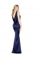 Cheap Sheath High Neck Stretch Satin Prom Dress Low Back UK
