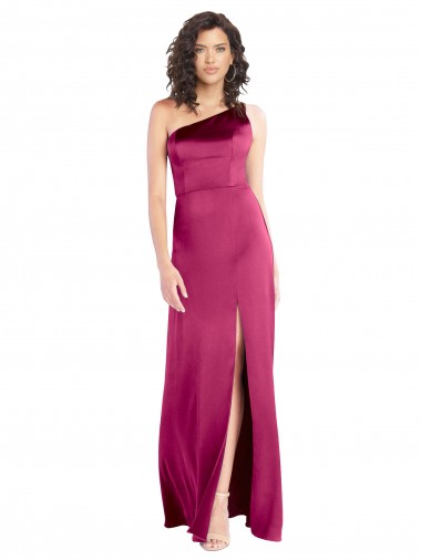 Cheap Sleek One Shoulder A-Line Long Stretch Satin Prom Dress with Spaghetti Straps Back UK