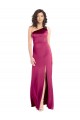 Cheap Sleek One Shoulder A-Line Long Stretch Satin Prom Dress with Spaghetti Straps Back UK