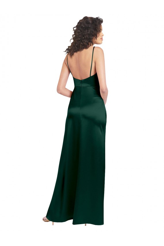 Cheap Long Slim Scoop Neck Stretch Satin Prom Dress with Open Back UK