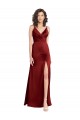 Cheap Faux Surplice Neckline Long Slim A-Line Stretch Satin Prom Dress UK