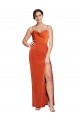 Cheap Front Cowl Neck Long Floor Length Stretch Satin Prom Dress with High Side Split UK