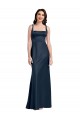 Cheap Square Neck A-Line Long Stretch Satin Prom Dress with Wide Straps UK