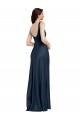 Cheap Square Neck A-Line Long Stretch Satin Prom Dress with Wide Straps UK
