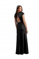 Cheap Plunging V-Neck Cap Cleeves Long Stretch Satin Prom Dress with Keyhole Back UK
