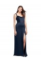 Cheap Cowl Neck Soft Long Stretch Satin Prom Dress with Side Slit and Pleated Straps UK