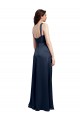 Cheap Cowl Neck Soft Long Stretch Satin Prom Dress with Side Slit and Pleated Straps UK