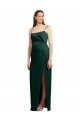 Cheap Sleek Straight Neckline Long Wrap Stretch Satin Prom Dress with Angled Pleats UK