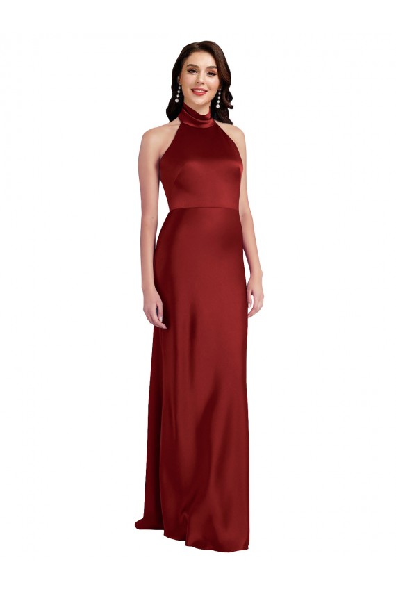 Cheap Backless Halter Long Stretch Satin Prom Dress UK